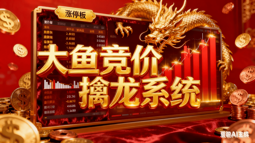 大鱼竞价擒龙系统，追涨、打板、低吸、半路都可行的竞价抓妖神器