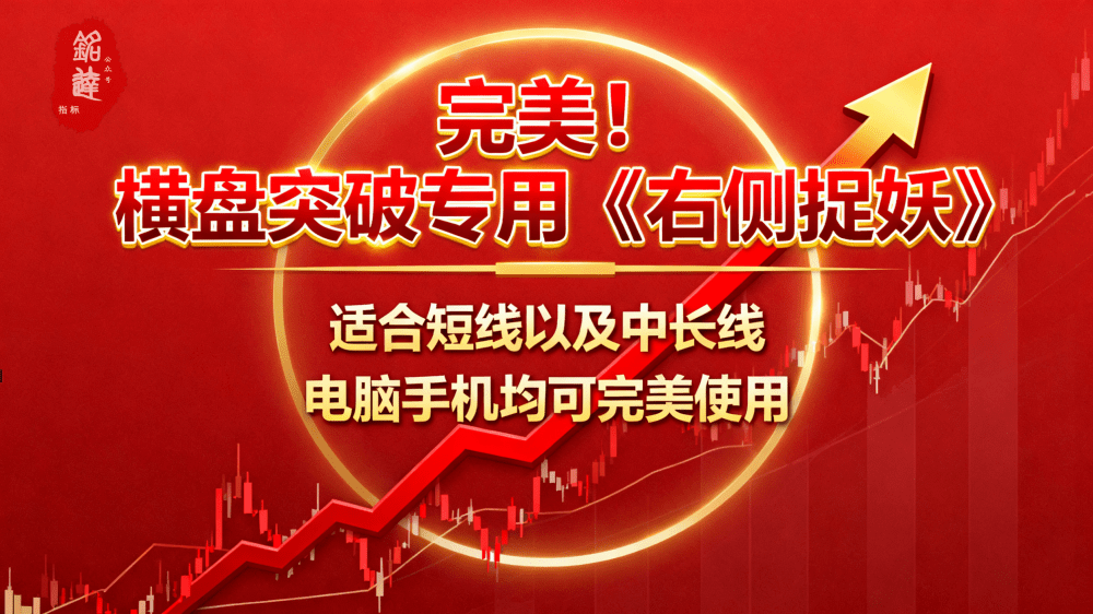 完美！横盘突破专用《右侧捉妖》趋势潜伏突破指标，适合短线以及中长线，电脑手机均可完美使用，安全无未来