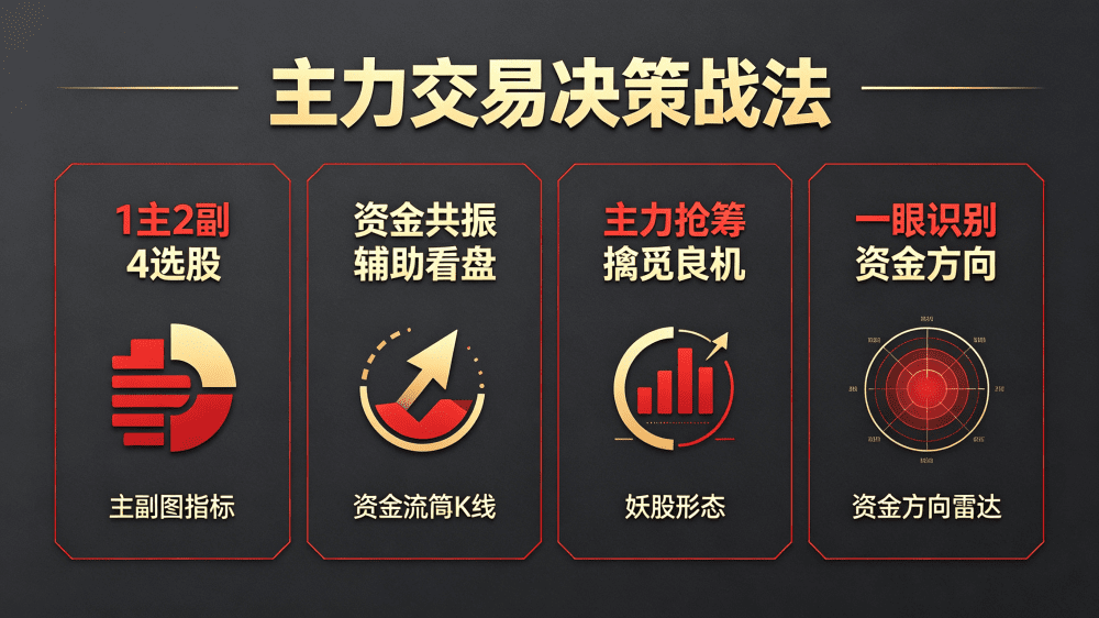 通达信【主力交易决策战法】1主2副4选股 资金共振辅助看盘 主力抢筹擒觅良机 降妖擒龙正当时 一眼识别资金方向
