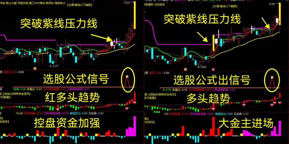 暴力【飞天擒龙套装】主力主升控盘紫柱共振趋势突破买点信号指标公式