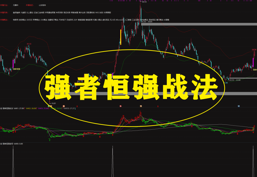 【强者恒强战法指标】一信号锁定主升浪起爆，精准捕捉强势牛股指标