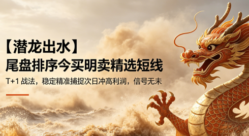 【潜龙出水】尾盘排序今买明卖精选短线 T+1 战法,稳定精准捕捉次日冲高利润,信号无未来可回测