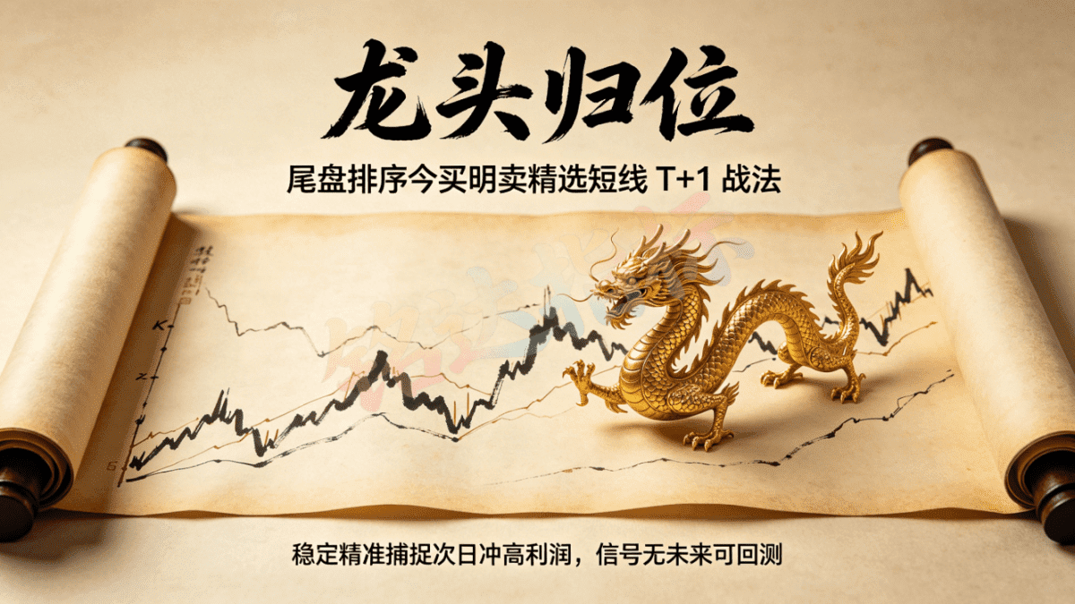 【龙头归位】尾盘排序今买明卖精选短线 T+1 战法，稳定精准捕捉次日冲高利润，信号无未来可回测