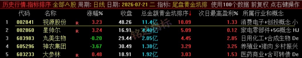 『尾盘黄金坑排序』主力洗盘结束后的尾盘潜伏低吸 短线次日套利排序工具 数据可回测，电脑使用
