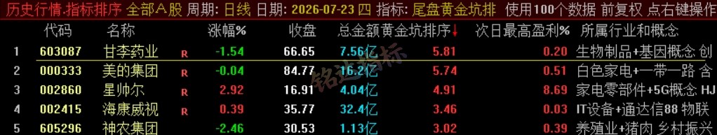 『尾盘黄金坑排序』主力洗盘结束后的尾盘潜伏低吸 短线次日套利排序工具 数据可回测，电脑使用
