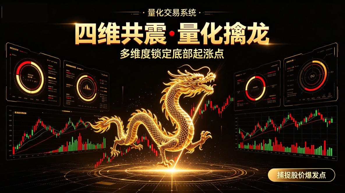 通达信【四维共震•量化擒龙】 多维度锁定底部起涨点，量化捕捉股价爆发的最佳时机，1主1副1选股