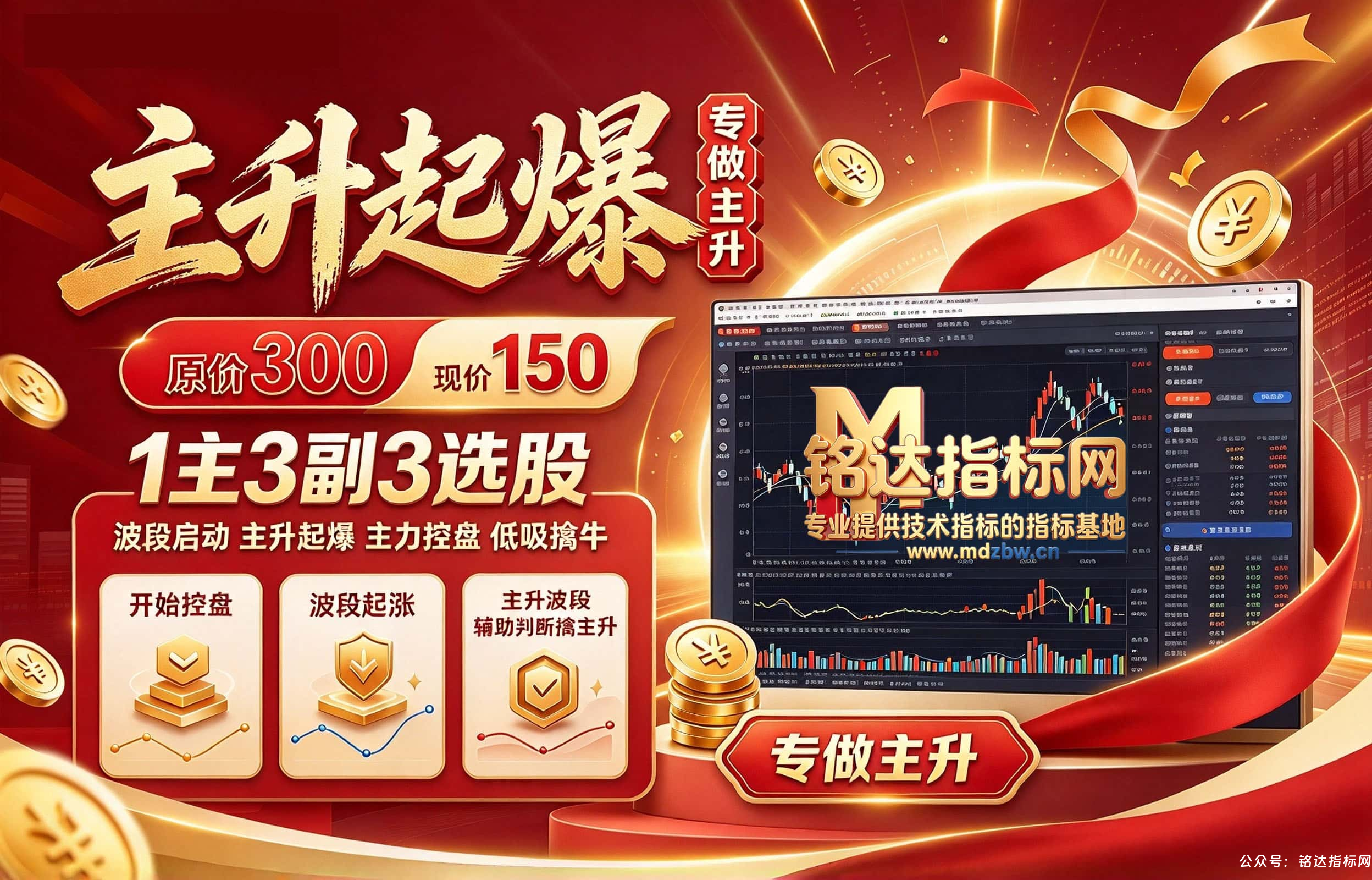 【主升起爆】1主3副3选股 波段启动 主升起爆 主力控盘 低吸擒牛 开始控盘 波段起涨 主升波段辅助判断擒主升